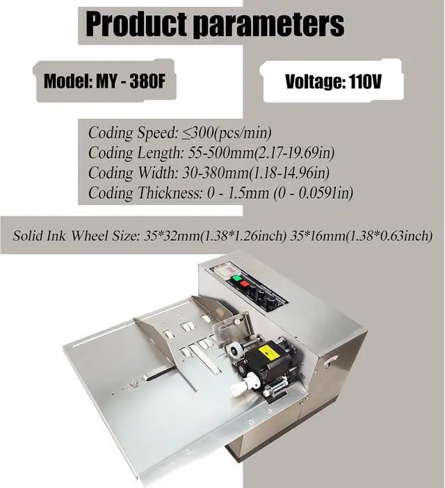 Alt view image 4 of 7 - MY-380F Solid-Ink Coding Machine, 110V Widened Auto Ink Wheel Continuous Coding Machine, Stainless Steel Quick Drying Ink Printer for Flat Printing