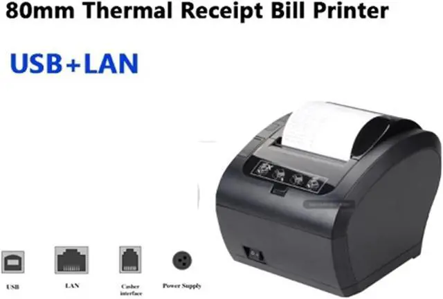 Alt view image 2 of 6 - 80MM Thermal Receipt POS Printer Black Printer with Auto Cutter Bluetooth Ethernet USB Port Support Cash Drawer ESC/POS(306S USB LAN Port)