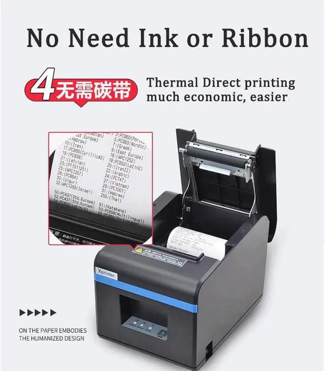 Alt view image 3 of 6 - 80mm Thermal Receipt Printer POS Printer USB Bluetooth Ethernet Port with Auto Cutter(306 USB RS232 Port)