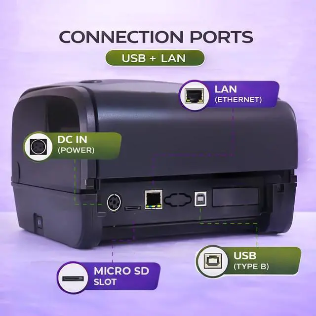 Alt view image 3 of 7 - 120mm Thermal Label Printer with USB & LAN, Supports 1D/2D Barcodes, High-Speed Label Printer for Shipping, Logistics, Warehouse & Inventory