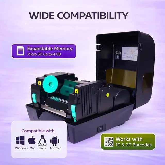 Alt view image 4 of 7 - 120mm Thermal Label Printer with USB & LAN, Supports 1D/2D Barcodes, High-Speed Label Printer for Shipping, Logistics, Warehouse & Inventory