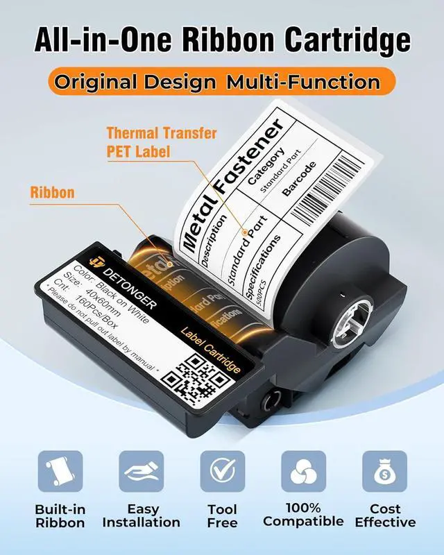 Alt view image 4 of 5 - DT5150P Thermal Transfer Printer + 2 Cartridges Bundle (1.6"×2.4" White + 0.6"×1.2" Clear)