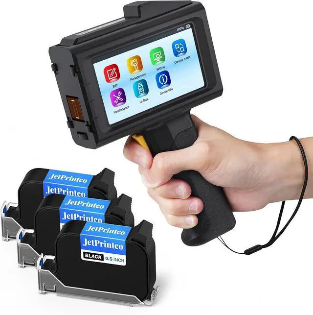 Main image of JC01 Handheld Inkjet Printer with 3 Fast Dry Black Ink for Batch Code Date Lot Number Print on Plastic Carton Wood Metal