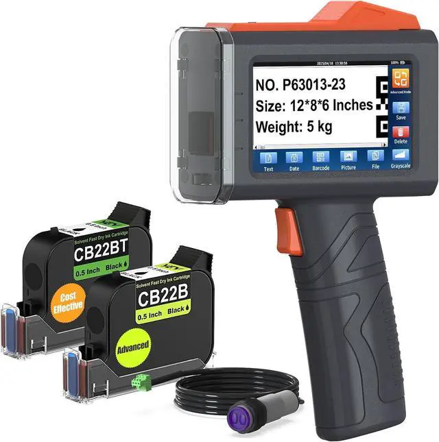 Main image of YEV Handheld Printer VP127 (Orange) Bundle with 1-Pack CB22B and 1-Pack CB22BT Original Solvent Fast Dry Black Ink Cartridge use for Code Date Logo Text Printing