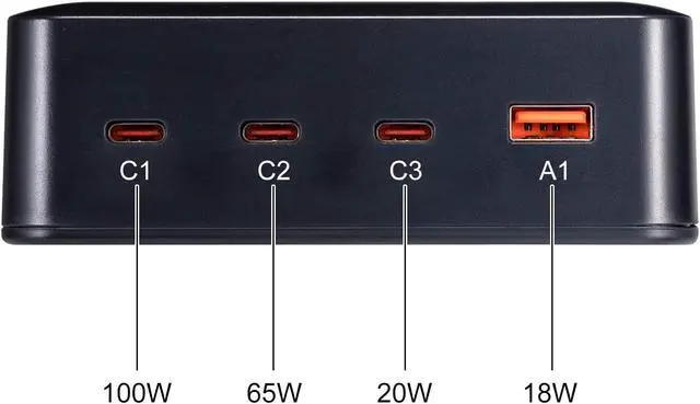 Alt view image 2 of 7 - USB C Charger 200W 203W(100W+65W+20W+18W) 4-Port Charging Station Type-C Power Adapter Compatible with MacBook Pro/Air Laptop Smartphone and More