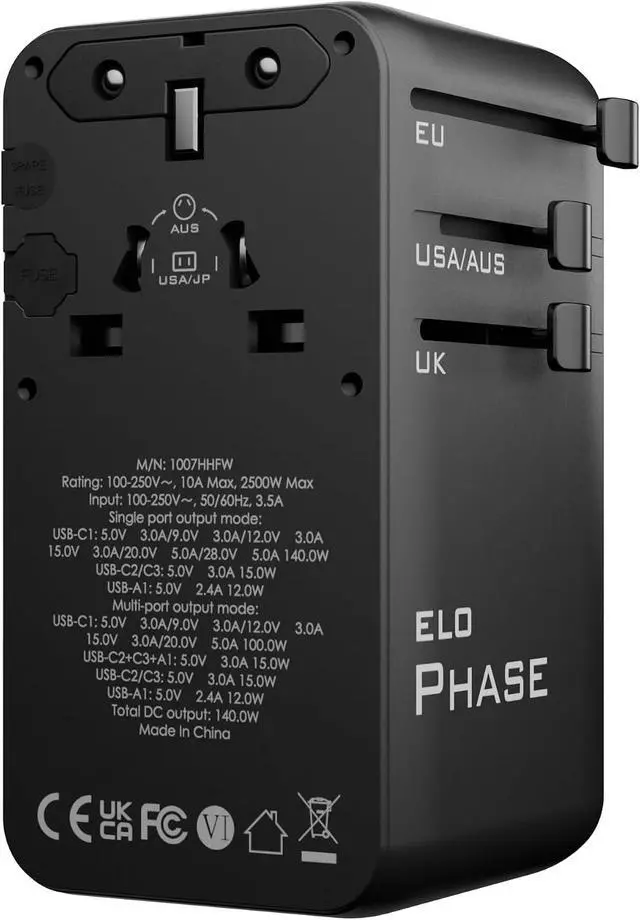 Alt view image 4 of 7 - ELO Phase 140W Universal Gaming Travel Adapter, GaN, International Plug