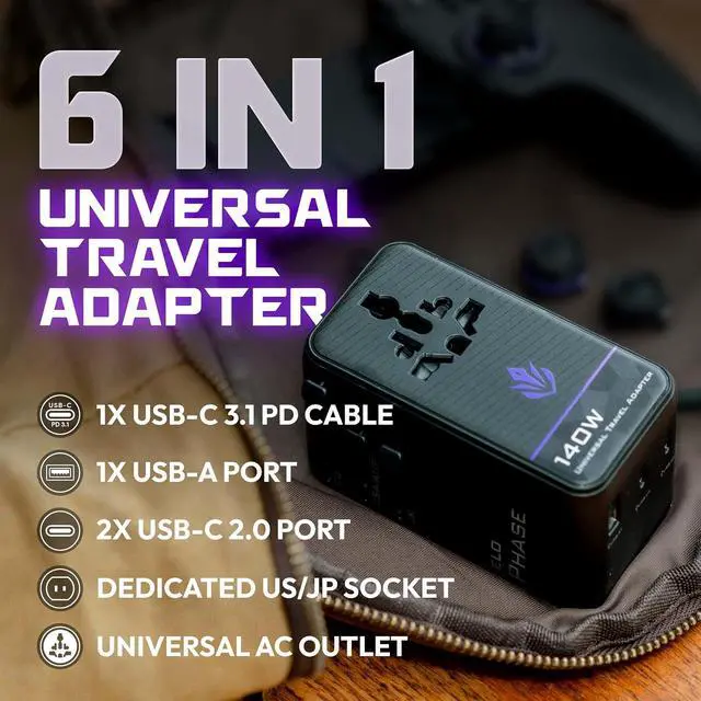 Alt view image 5 of 7 - ELO Phase 140W Universal Gaming Travel Adapter, GaN, International Plug
