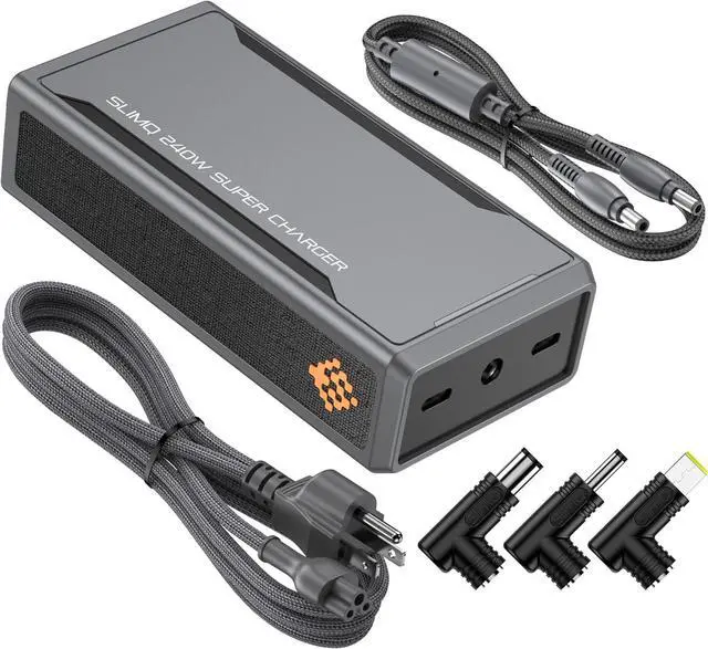 Main image of SlimQ 240W GaN Charger Bundle for Lenovo Legion Gaming Laptops, Includes F240 DC Charger and Lenovo Adapter Tip, Compact Replacement Power Adapter with 2 USB-C Ports for Travel