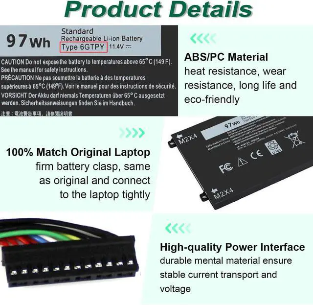 Alt view image 4 of 6 - 97Wh 6GTPY Battery for Dell XPS 15 9560 9570 9550 7590 Precision 5510 5520