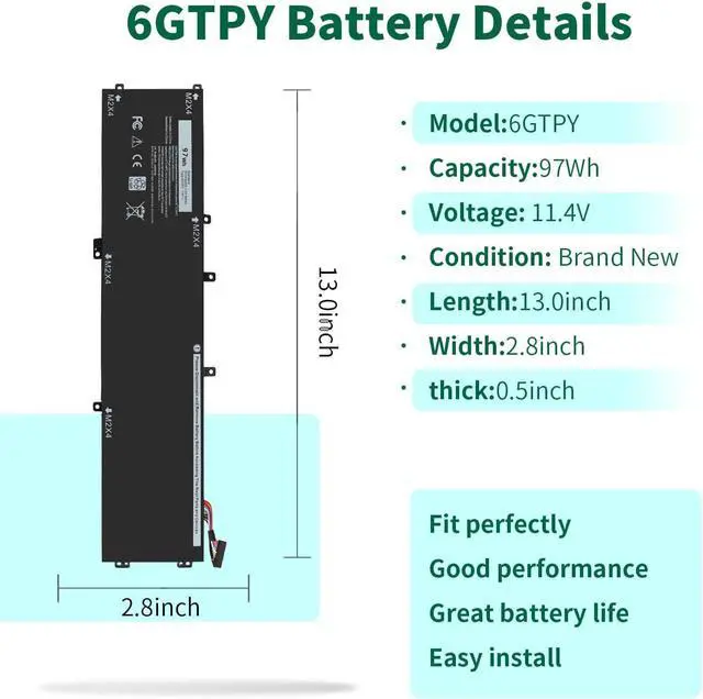 Alt view image 2 of 6 - 97Wh 6GTPY Battery for Dell XPS 15 9560 9570 9550 7590 Precision 5510 5520