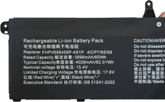 Alt view image 5 of 7 - 15.4V 62.01Wh FHPV656458P-4S1P AEC3166124-4S1P Laptop Battery Compatible with MECHREVO 14 Pro A-5BC4U A-7BC4U