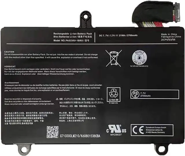 Main image of 7.7V 21Wh 2700mAh PA5330U-1BRS 21CP4/63/68 Laptop Battery Compatible with Toshiba Dynabook G83 GZ83 Series