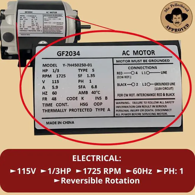 Alt view image 3 of 6 - GF2034 1/3 HP Belt Drive Motor Compatible with Packard 45013 Ao Smith/Century 316P169, Emerson 8100, GE BF4706, Universal 805, Baldor RSP2442, Carrier HC41DE114 1725RPM 48FR - 2 Year Warranty