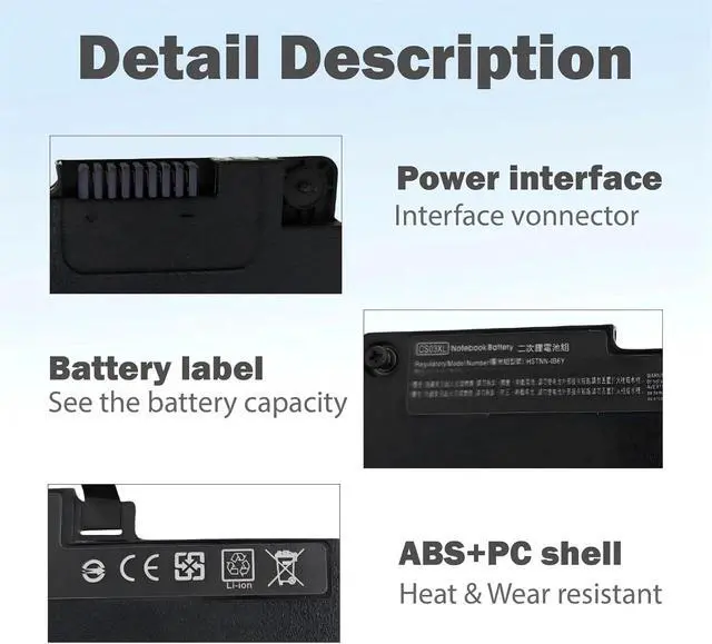 Alt view image 5 of 6 - 11.4V 46.5Wh CS03XL Battery,Compatible for HP Elitebook 745 755 840 848 850 G3 G4, ZBook 15u G3 G4 TA03.(TA03)