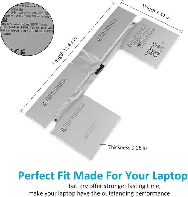 Alt view image 6 of 7 - G3HTA024H Laptop Battery,Compatible for Microsoft Surface Book 1,1703 1704 1705 13.5" Keyboard Base Battery G3HTA023H G3HTA021H 51WH(G3HTA024H Keyboard)
