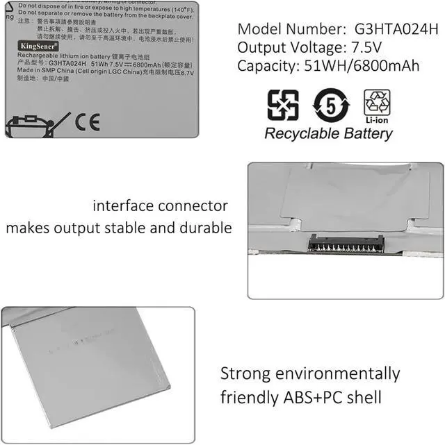 Alt view image 7 of 7 - G3HTA024H Laptop Battery,Compatible for Microsoft Surface Book 1,1703 1704 1705 13.5" Keyboard Base Battery G3HTA023H G3HTA021H 51WH(G3HTA024H Keyboard)