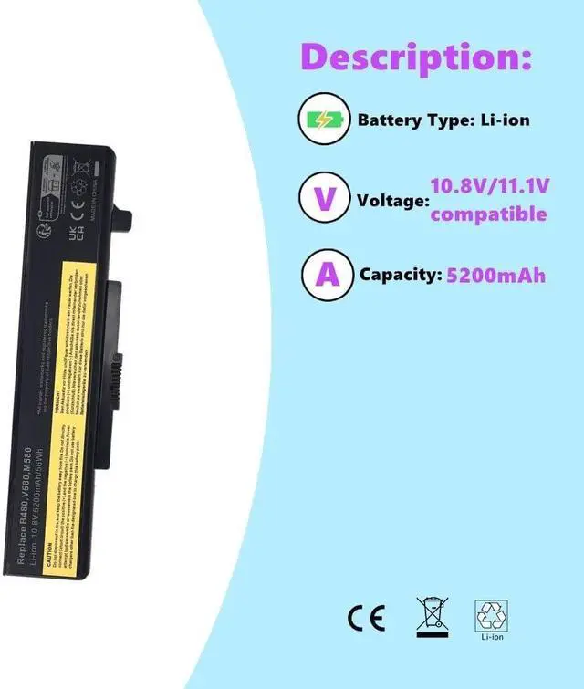 Alt view image 4 of 7 - Laptop Battery,Compatible for Lenovo B480 B485 B490 B580 B585 B590 B4400 B5400 V480 V480c V480s V490u V580 V580c.(5200MAH)