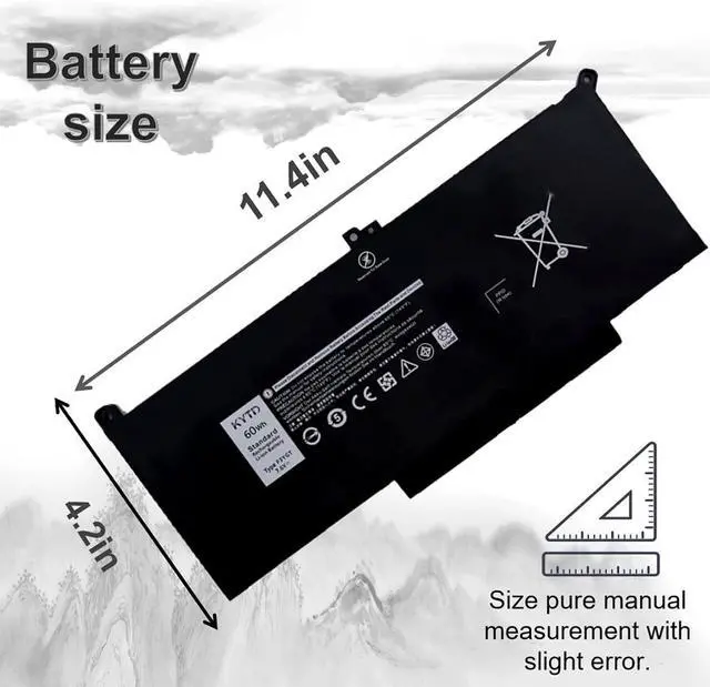 Alt view image 4 of 7 - F3YGT Battery for Latitude 7480 Battery for Dell Latitude 12 7000 7280 7290/13 7000 7380 7390/14 7000 7480 7490 Series DM3WC 0DM3WC 2X39G 60Wh 7.6V