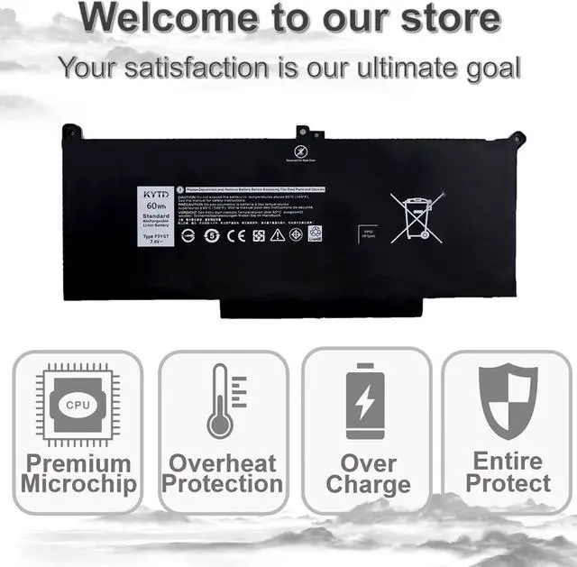 Alt view image 6 of 7 - F3YGT Battery for Latitude 7480 Battery for Dell Latitude 12 7000 7280 7290/13 7000 7380 7390/14 7000 7480 7490 Series DM3WC 0DM3WC 2X39G 60Wh 7.6V
