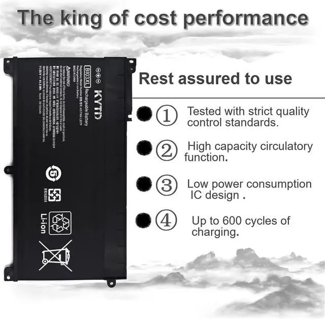 Alt view image 3 of 7 - BI03XL Battery ON03XL 915486-855 for HP Pavilion X360 13-U m3-u101dx m3-u103dx m3-u105,u001dx 13-u157cl Stream 14-AX 14-ax010nr,wm 14-ax020,030wm 14-ax020nr 844203-850 844203-855 41.5WH 11.55V