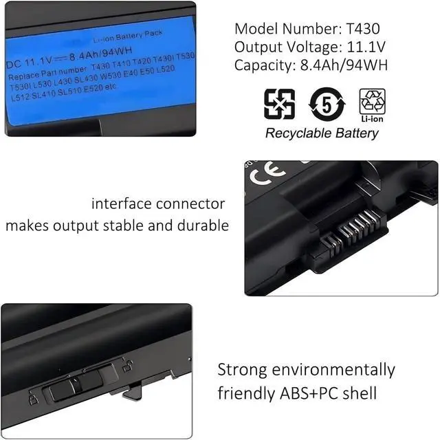 Alt view image 6 of 7 - 94WH 57WH Laptop Battery,Compatible for Lenovo ThinkPad T430 T430I T530 T530I W530 SL430 SL530 L430 L530 45N1007 45N1006(T430 57WH)