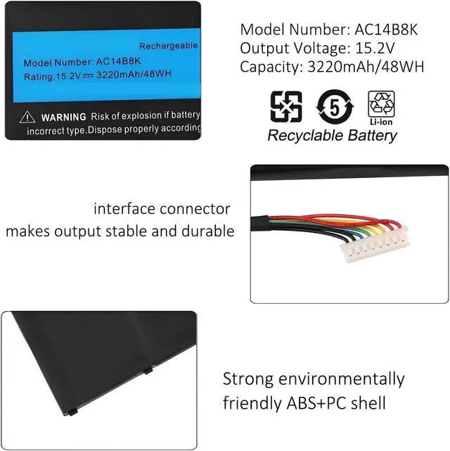Alt view image 5 of 6 - AC14B8K Battery,Compatible for Acer Aspire CB3-111 CB5-311 ES1-511 ES1-512 ES1-520 S1-521 ES1-531 ES1-731 E5-771G V3-371 V3-111