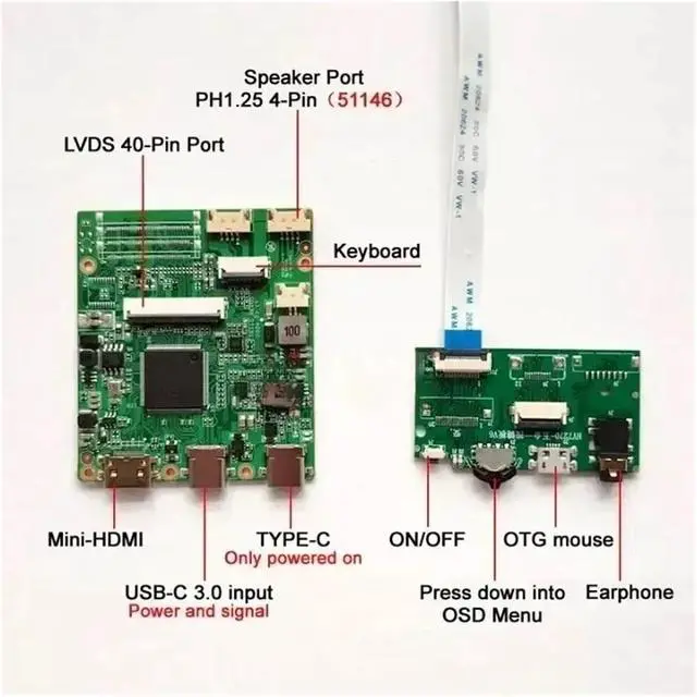 Alt view image 3 of 5 - for B173RW01 V0/V1/V2/V3/V4/V5 Controller Driver Board Type-C 17.3" Laptop Matrix LVDS 40 Pin 1600x900 Mini-HDMI USB-C DIY Kit(for B173RW01 V.3)