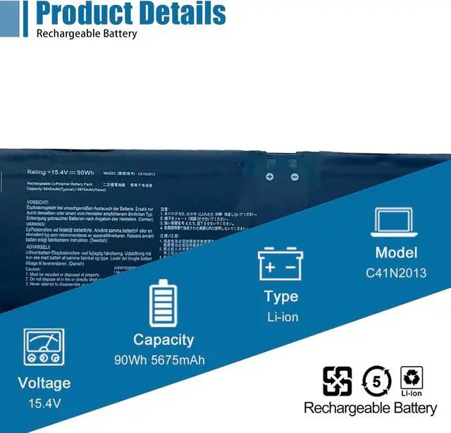 Alt view image 2 of 6 - 90Wh C41N2013 C41N2013-1 Laptop Battery Replacement for Asus ROG Zephyrus M16 GU603 GU603HE S17 GX703 GX703HM G15 GA503 GA503QC Strix Scar G513 G533 G533QM G733 G733QM G17 G713