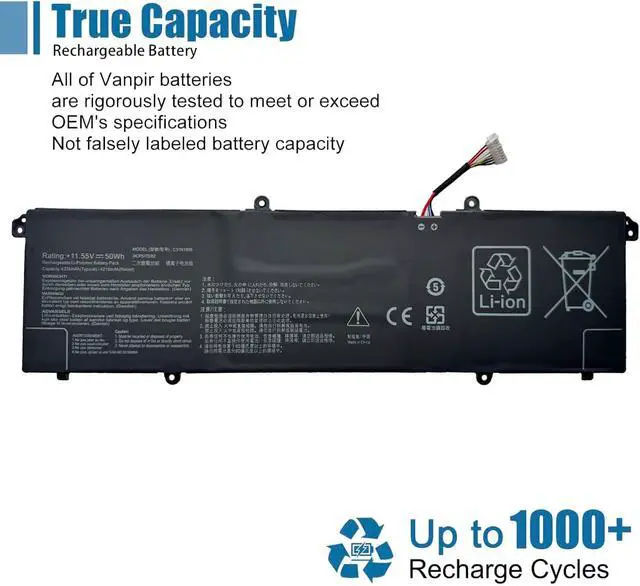Alt view image 6 of 7 - C31N1905 Laptop Battery Replacement for Asus VivoBook S13 S333 S333EA S333JA S333JP Series 0B200-03580200 11.55V 50Wh 4335mAh(Long Cable)