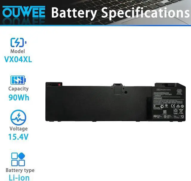 Alt view image 2 of 5 - VX04XL Laptop Battery Compatible with HP Zbook 15 G5 G6 2YW99AV 2YX00AV 2ZC40EA 2ZC41EA 3AX02AV 3AX04AV 4QH14EA 5KY99AV Serie HSTNN-IB8F 4ME79AA HSN-Q13C L05766-855 L06302-1C1 15.4V 90Wh