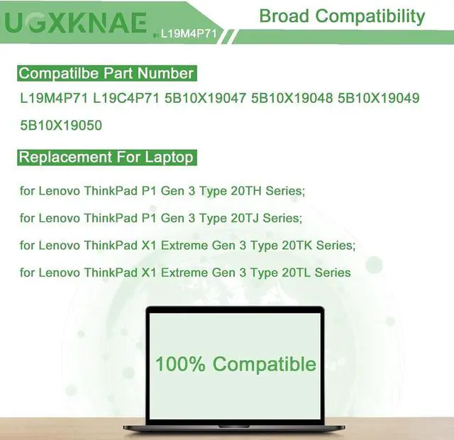 Alt view image 5 of 7 - L19M4P71 Laptop Battery Replacement for Lenovo ThinkPad X1 Extreme P1 3rd Gen ThinkPad X1 Extreme 3rd Gen Series L19C4P71 5B10X19047 5B10X19048 5B10X19049 5B10X19050 15.36V 80Wh 5235mAh