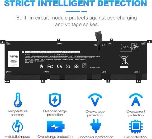 Alt view image 6 of 7 - TREE.NB 8N0T7 Replacement Laptop Battery for DELL XPS 15 9575 Precision 5530 2-in-1 Series Notebook 08N0T7 TMFYT 0TMFYT 11.4V/75Wh 6-Cell