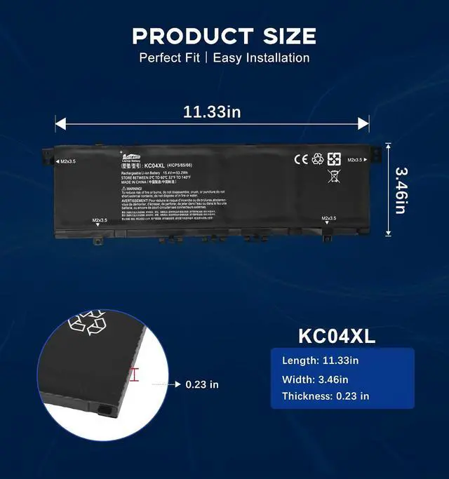 Alt view image 4 of 7 - KC04XL Battery Replacement for HP Envy 13-AH000 13T-AH000 13-AQ000 13T-AQ000 13m-AQ000 Series Notebook, 3636mAh 4-Cell Rechargeable Li-ion Battery, Compatible with KC04053XL HSTNN-IB8K