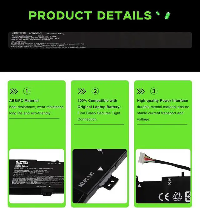 Alt view image 5 of 7 - KB06XL Battery Replacement for HP Spectre x360 15-BL Series, 7359mAh 6-Cell Rechargeable Li-ion Battery, Compatible with HSTNN-DB7R