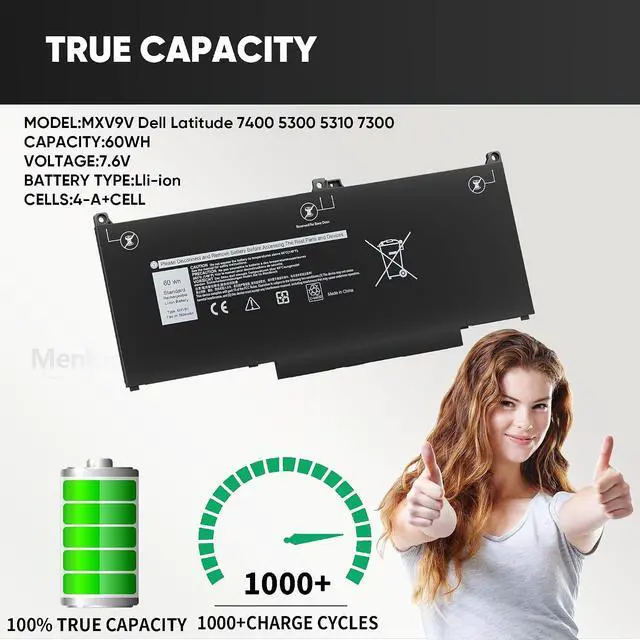 Alt view image 2 of 7 - MXV9V Laptop Battery Replacement for Dell Latitude 7400 7300 5300 5310 2-in-1 E5300 E5310 E7300 E7400 for dell 7300/7306 2-in-1 P96G P97G P99G P100G 5VC2M 829MX 7.6V 60Wh