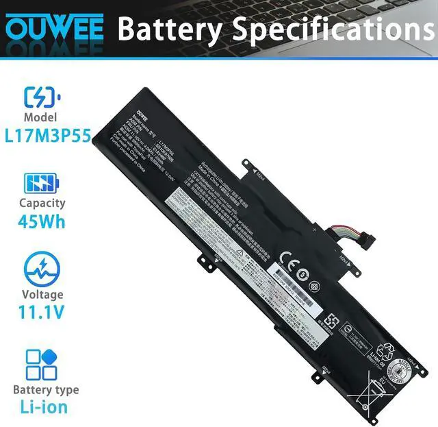 Alt view image 2 of 4 - L17M3P55 Laptop Battery Compatible with Lenovo ThinkPad L380 Yoga L390 Yoga Serie Notebook 01AV482 SB10K97626 L17L3P53 01AV481 SB10K97625 L17C3P53 01AV483 SB10K97627 11.1V 45Wh 4080mAh