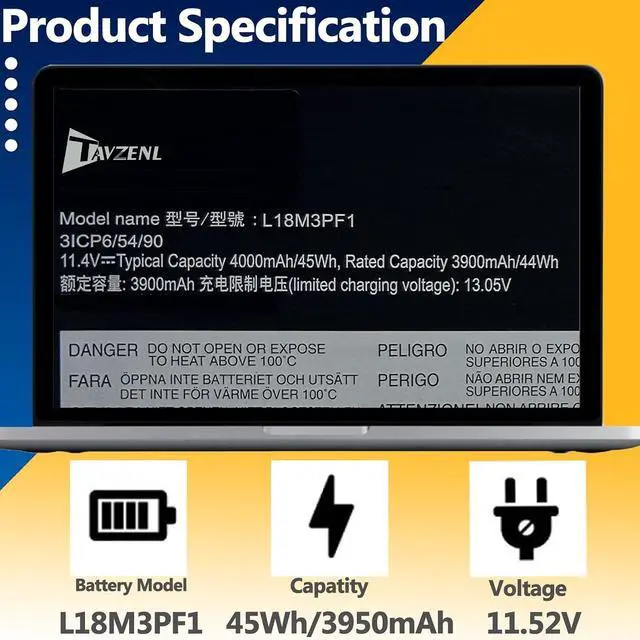 Alt view image 2 of 7 - L18C3PF1 L18M3PF1 Laptop Battery Replacement for Lenovo Ideapad L340-15IRH L340-17IRH Gaming Series 5B10T04975 5B10W67350 5B10T04976 5B10W67336 SB10W67243