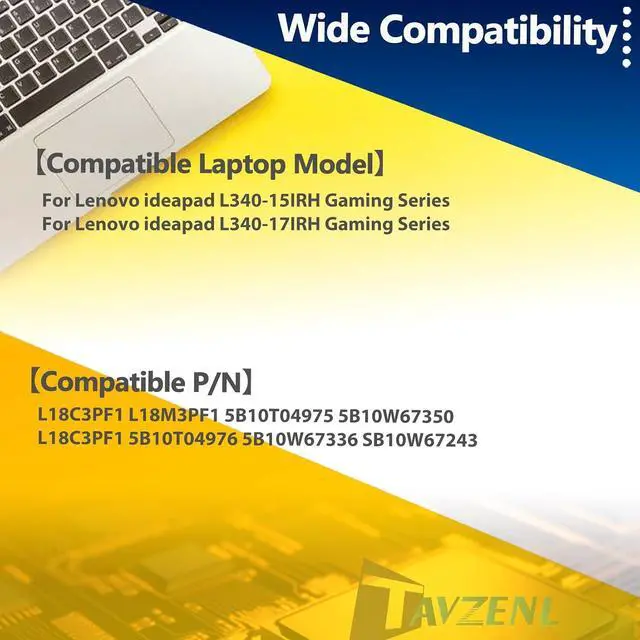 Alt view image 5 of 7 - L18C3PF1 L18M3PF1 Laptop Battery Replacement for Lenovo Ideapad L340-15IRH L340-17IRH Gaming Series 5B10T04975 5B10W67350 5B10T04976 5B10W67336 SB10W67243