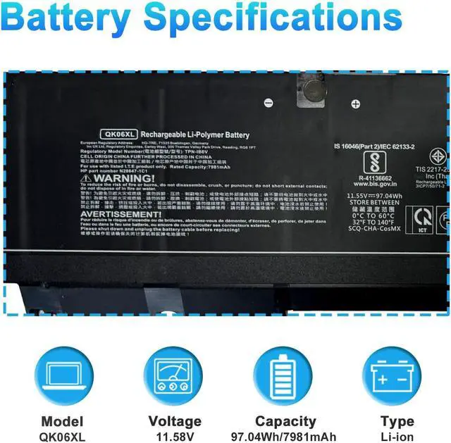 Alt view image 2 of 7 - BOWEIRUI QK06XL N28832-005 Battery Replacement for HP OMEN Transcend 16-u0195ng 16-u0015nf 16-u0000sl Series N28832-005 QK06097XL 97.04Wh