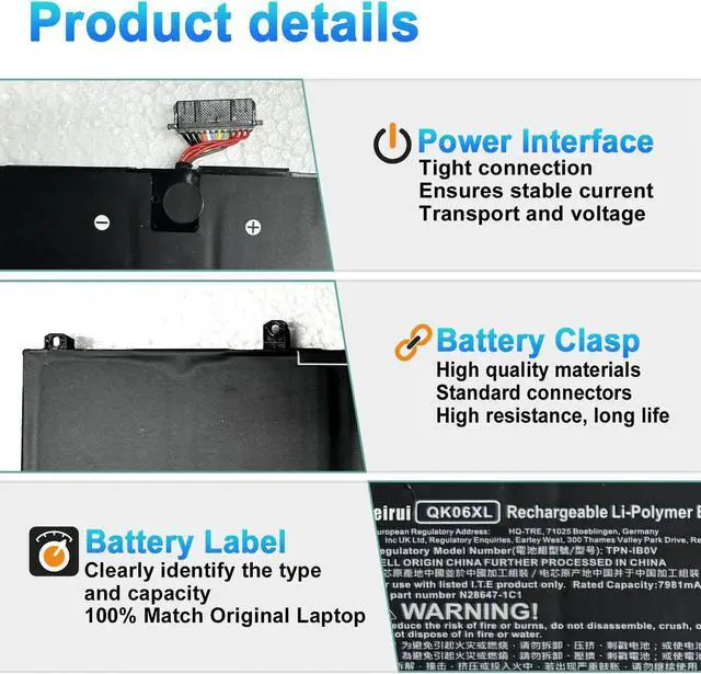 Alt view image 3 of 7 - BOWEIRUI QK06XL N28832-005 Battery Replacement for HP OMEN Transcend 16-u0195ng 16-u0015nf 16-u0000sl Series N28832-005 QK06097XL 97.04Wh
