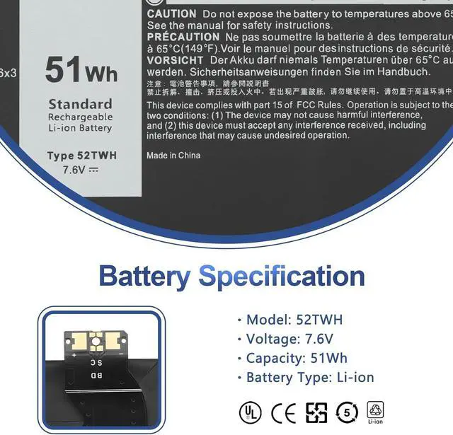 Alt view image 2 of 7 - ANTIEE 52TWH Laptop Battery Replacement for Dell XPS 13 7390 2-in-1 Series Notebook P103G P103G001 P103G002 MM6M8 0MM6M8 XX3T7 0XX3T7 51Wh 7.6V 6375mAh
