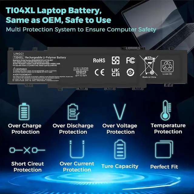 Alt view image 3 of 7 - TI04XL M24563-005 Battery Replacement for HP Envy 17-CH000 17m-ch000 17T-CH000 17-ch0027ur 17-ch0026ur 17m-ch0013dx 17M-CH1013DX 17-ch0xxx TI04055XL M24420-1C1 M24420-1D1 55.67Wh 15.12V