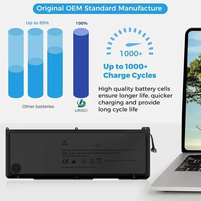 Alt view image 2 of 7 - A1383 Battery,A1297 Replacement for MacBook Pro 17 inch A1297(Early 2011-Late 2011) Series EMC 2352-1 EMC 2564(Upgraded High Performance 10.95V 95Wh 9500mAh)