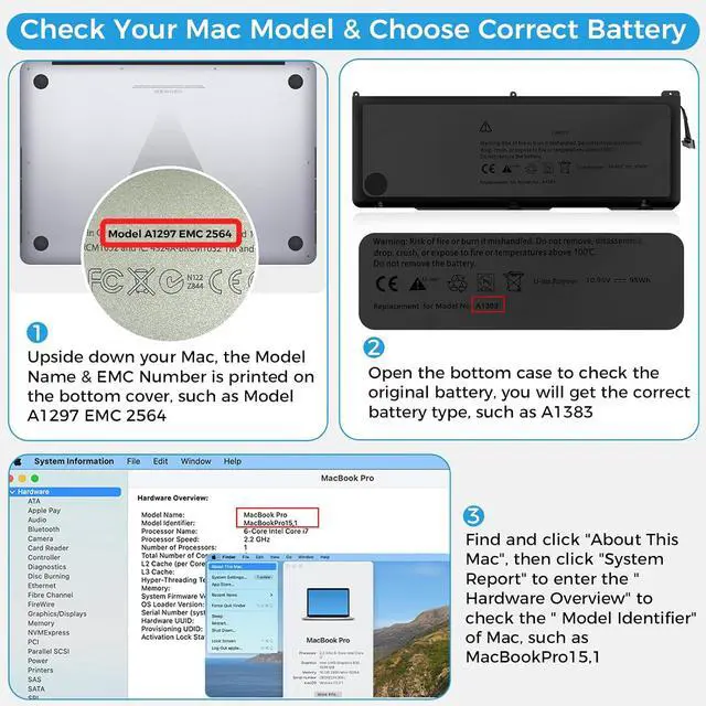 Alt view image 6 of 7 - A1383 Battery,A1297 Replacement for MacBook Pro 17 inch A1297(Early 2011-Late 2011) Series EMC 2352-1 EMC 2564(Upgraded High Performance 10.95V 95Wh 9500mAh)