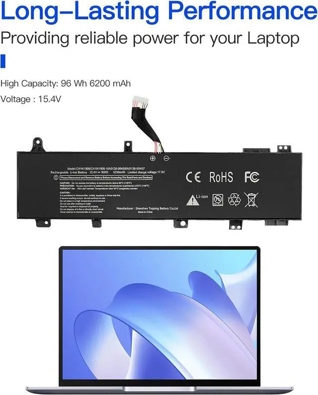 Alt view image 2 of 4 - C41N1906 C41N1906-1 Laptop Battery Replacement for ASUS TUF Gaming A15 FA506IU FA506IV FA506QR A17 FA706IU FA706IH F15 FX506LU FX506L FX506LH FX506LI FX506HM B0B200-03620000 0B200-03590000