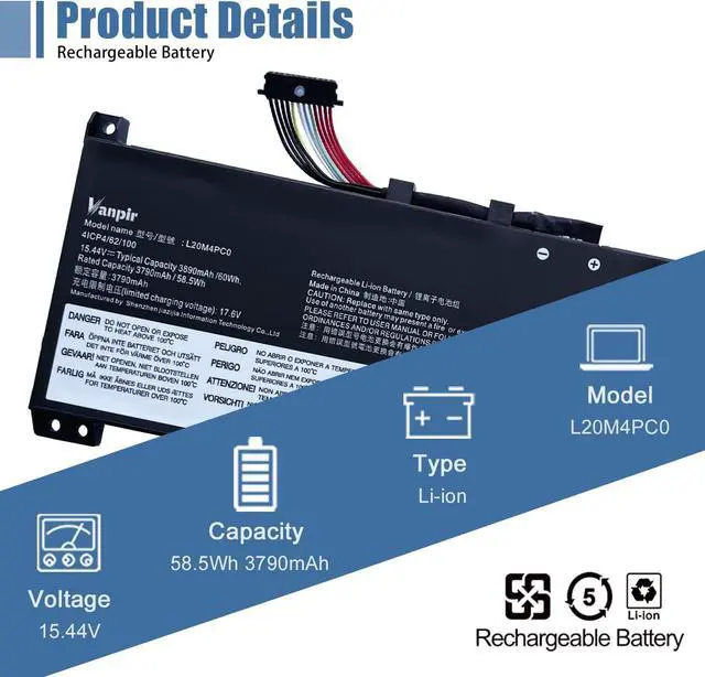 Alt view image 2 of 7 - L20M4PC0 L20L4PC0 Laptop Battery Replacement for Lenovo Ideapad Gaming 3-15ACH6 Legion 5-15ITH6 15ACH6A 15ACH6H 15ITH6H 15ACH6 Series 5B11B48816 L20D4PC0 5B11B48819 L20C4PC0 5B11B48827