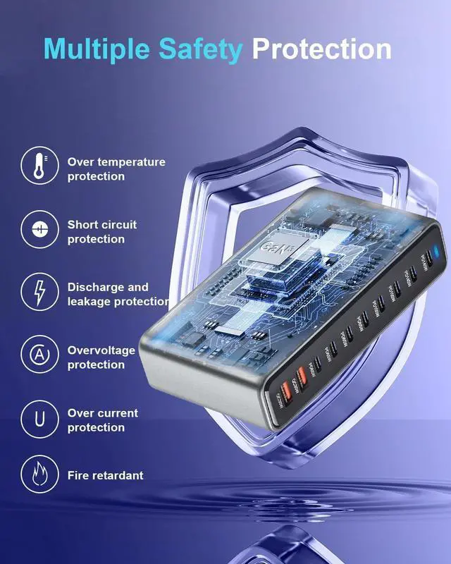 Alt view image 6 of 7 - 800W USB C Fast Charger Block, Multi-port USB Charging Station, GaN Double 140W PD PPS Port Fast Charging Station for Multiple Devices,Laptop Wall Charger Compatible with MacBook, iPhone 17,iPad etc