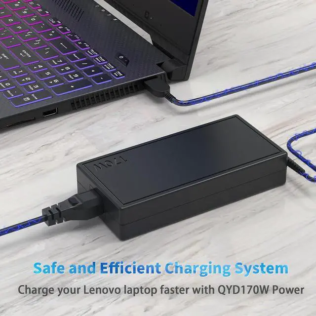 Alt view image 3 of 7 - 170W 20V 8.5A AC Adapter Laptop Charger Compatible with Lenovo Thinkpad P73 P52 P53 P1 P50 P51 P70 P71 P72 T440 T540p W540 W541 Legion Y7000 Y7000P Y9000K Y520-15 Y520 Slim Tip Power Supply Cord