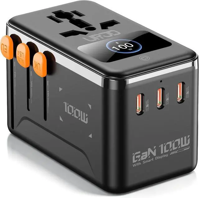 Main image of GaN 100W Universal Travel Adapter with Smart Display, 3 USB C 1 USB A + 2500W AC Outlet, International Power Adapter for Fast Charging in 200+ Countries, Compatible with MacBook, iPhone and More