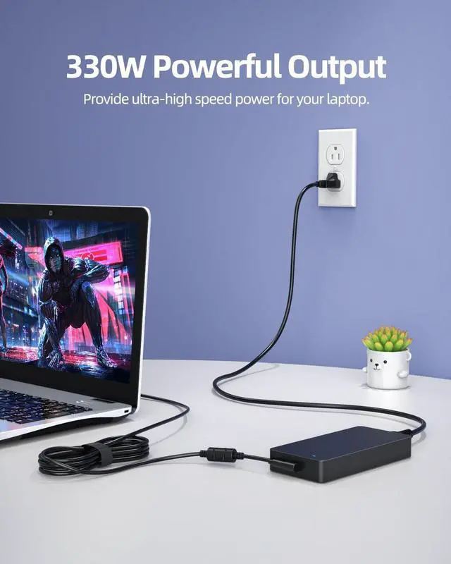 Alt view image 2 of 7 - 330W Slim AC Laptop Charger Fit for Dell Alienware X17 R1 R2 M17 R3 R4 P38E P45E P48E Laptop Power Adapter Supply Cord